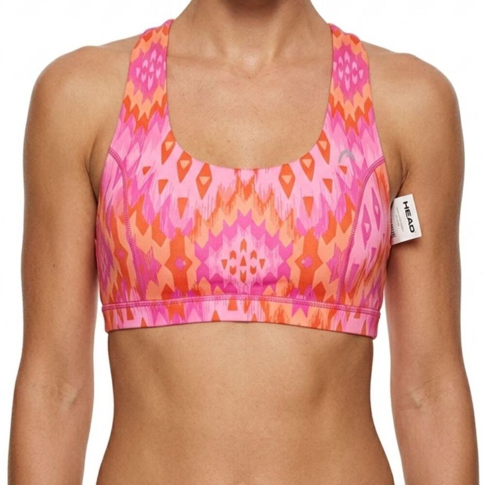 NWT Head Women's Medium Impact Sports Bra - Pink Tribal Ikat Print